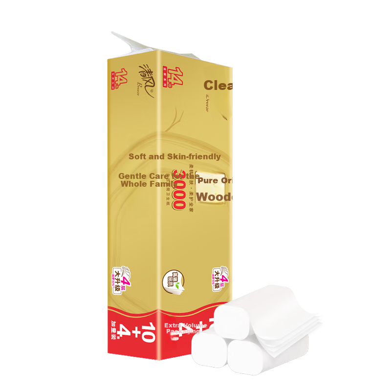 APP Coreless Toilet Paper, Natural Wood Gold Edition, 4-Ply, 214g*14 Rolls, Bathroom Tissue Paper Towels, L-Size Toilet Paper, Single Pack