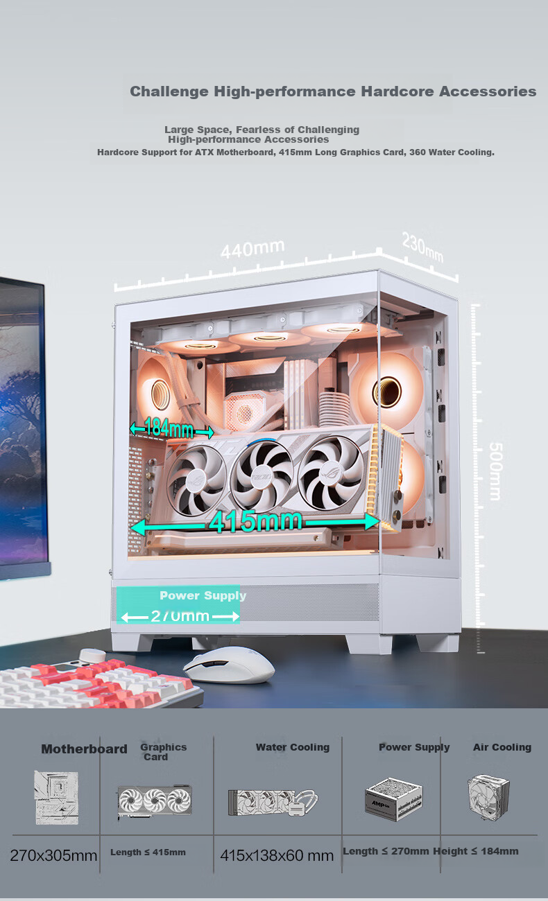 PHANTEKS XT523 View White Seaside View Tempered Glass Full-View ATX Motherboard Case for Desktop Computer (Side ARGB Light Strip/360mm Water Cooling Support/Type-C) 6