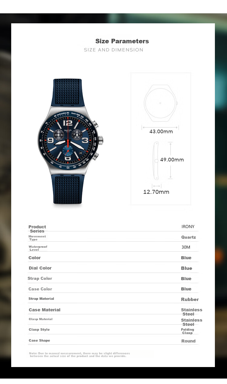 Swatch Swiss Watch, Three-Eye Timer Metal Series Business Casual Quartz Men's Watch Holiday Gift, Deep Blue Plaid Patter 3