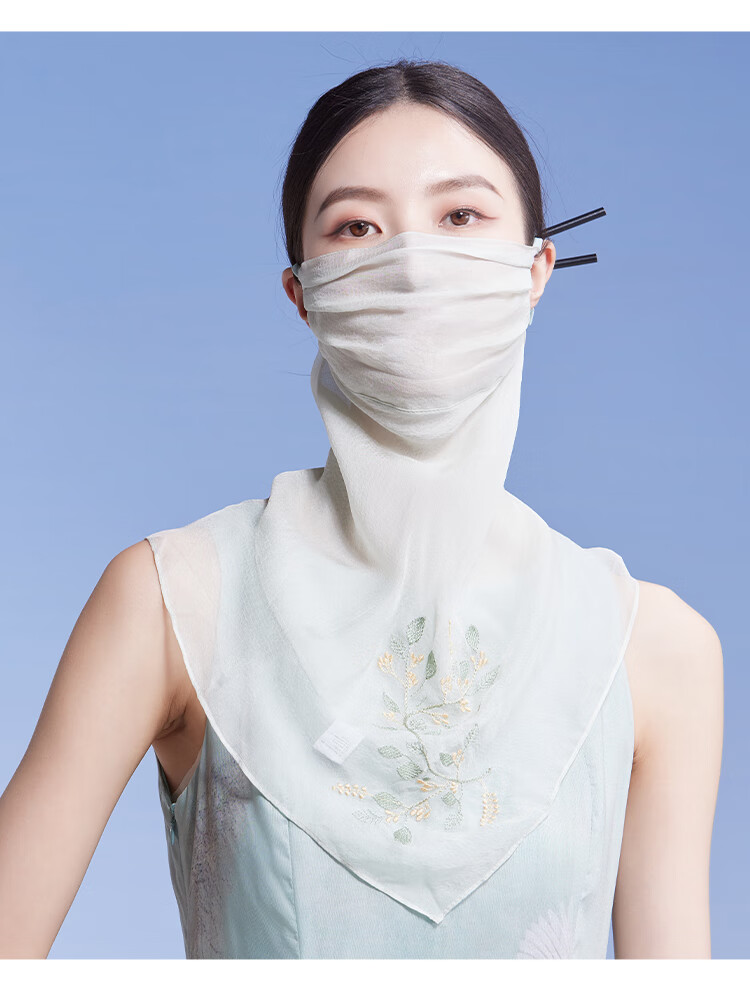 Shanghai Story Silk Protective Face Shield Women Summer Sun Protection Mulberry Silk Embroidered Sunshade Mask Veil Neck Guard Mother's Day Birthday Gift 9