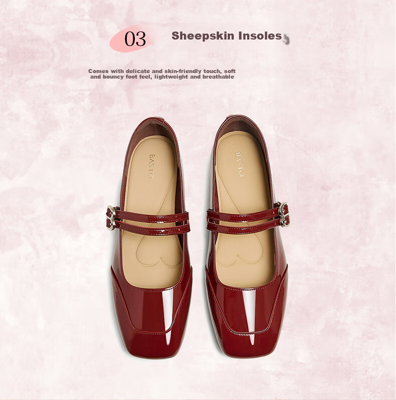 BASTO [Qiao Xin Same Style] Monet Garden 26 Autumn Beautiful Red Mary Jane Shoes, Women's Flats, Wedding Shoes 19