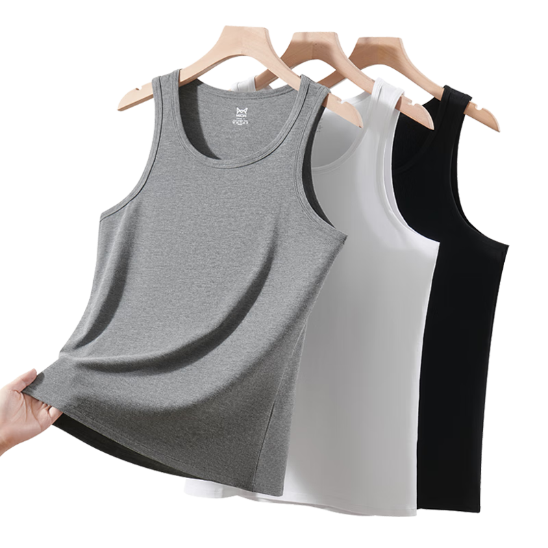 MiiOW 2-Pack 40s Combed Pure Cotton Men's Undershirt, Antibacterial Base Layer Tank Top T-Shirt, 1 White 1 Gray 2XL