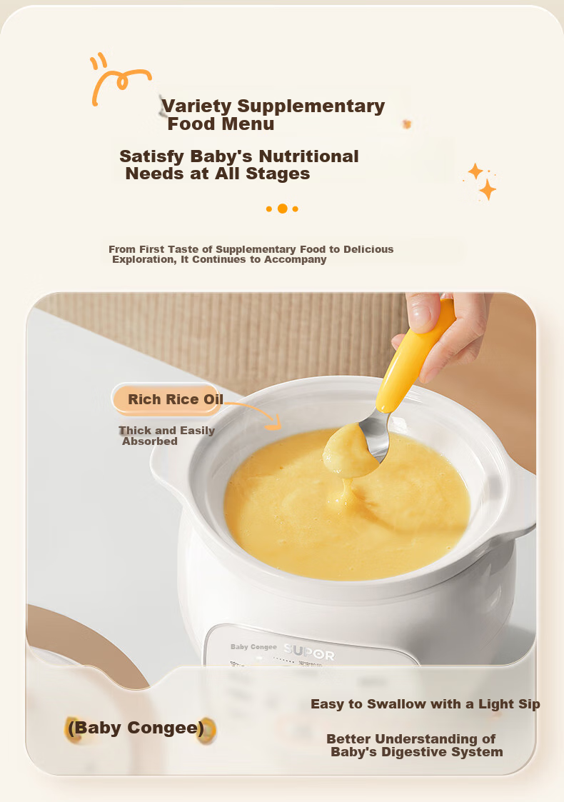 SUPOR Baby Food Cooker, Infant Electric Stew Pot for Different Age Groups, Food Processor, Rice And Oil Cooking Pot BB07 8
