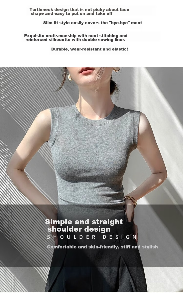 NOME Women's New Ribbed Slim-Fit Turtleneck Tank Top, Suitable for Layering Or Wearing As Outerwear, Dark Gray, Size M 2