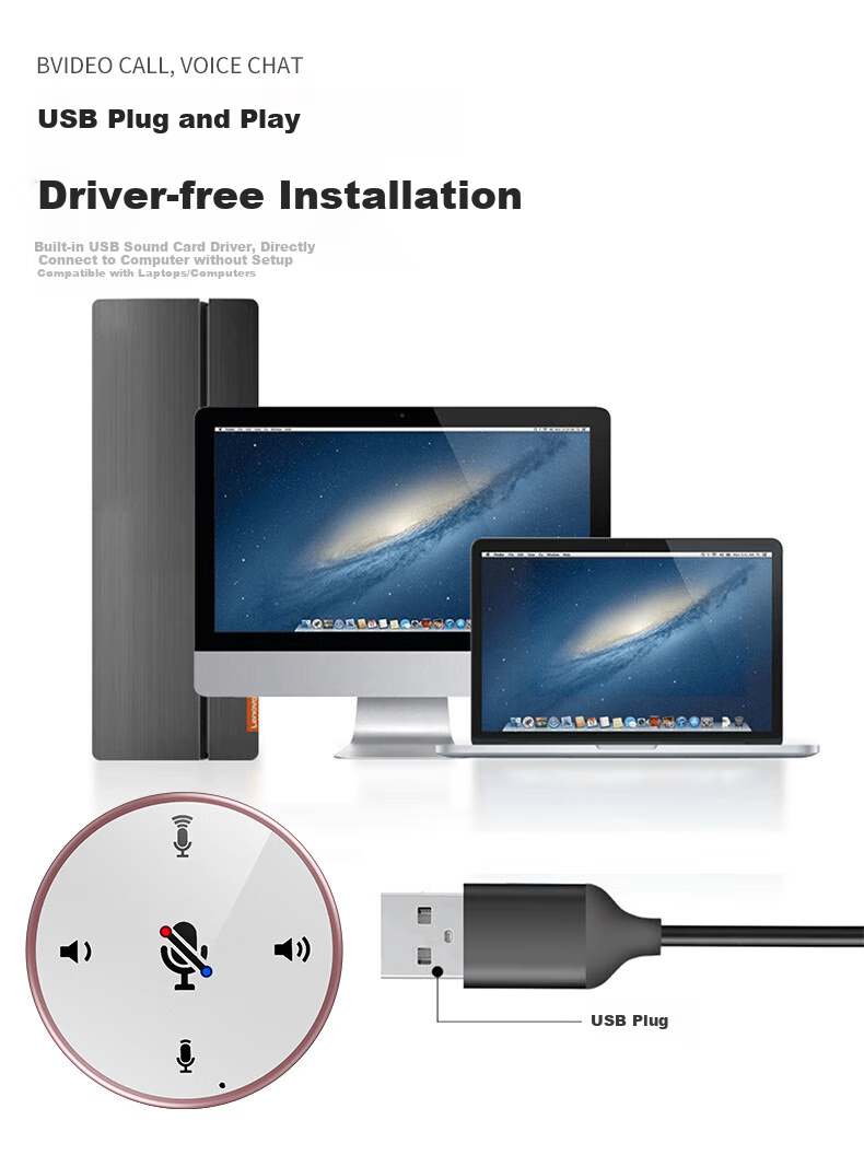 NINTAUS Y02A Video Conference Omnidirectional Microphone USB Computer Laptop Speaker with Microphone for Online Classes, Recording, Bluetooth Microphone, Gaming Desktop Speaker, Platinum Color 10