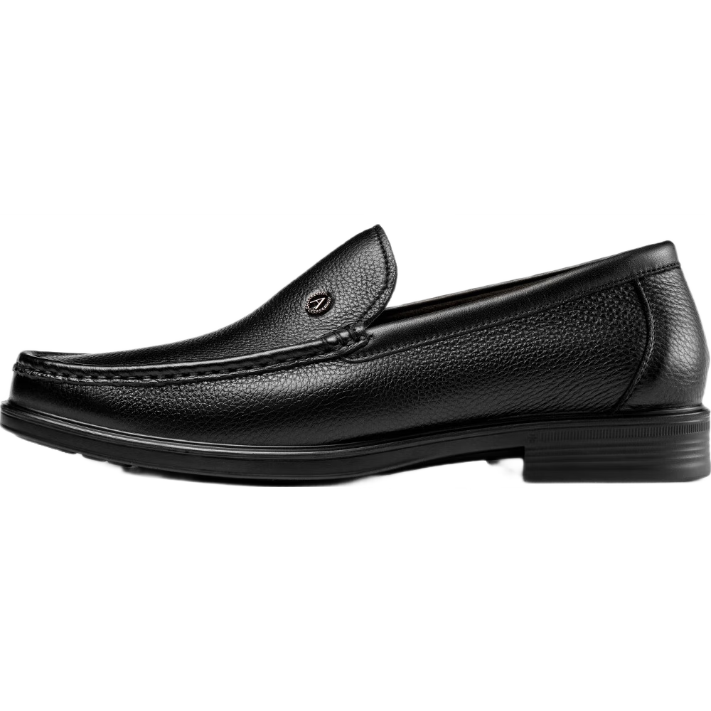 Aokang Business Casual Leather Shoes for Men, Cowhide Soft Sole Comfortable Slip-On Loafers, Black, Size 40