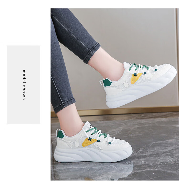 TonLion Women's Spring Summer Student Sneakers Thick Sole Height Increasing Casual White Green Shoes Size 40 12