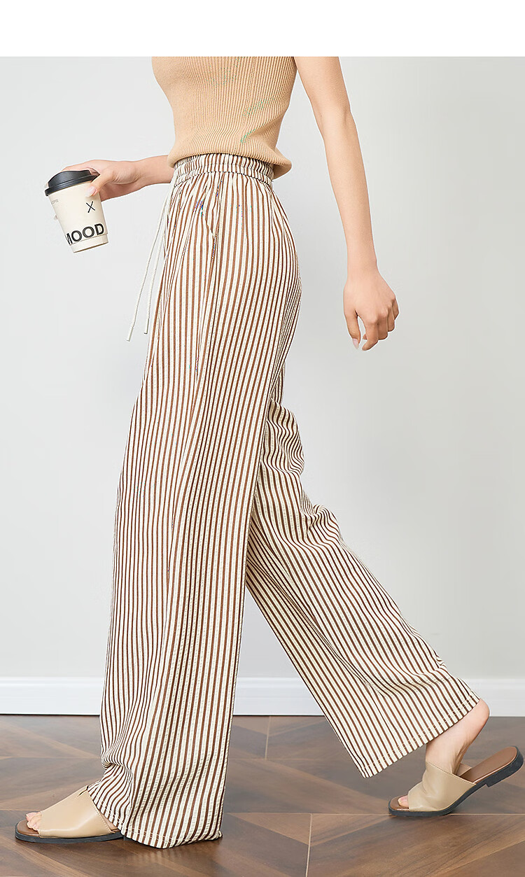 Demana Cloud Cotton Vintage Korean Style Striped Wide-Leg Drawstring Elastic Waist Slimming Women's Casual Pants for Spring and Autumn 18