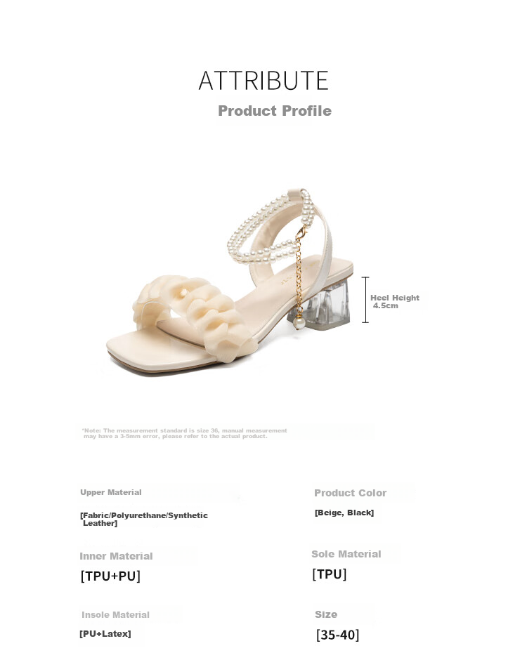 ZHR Women's Sandals with Chunky Heel, Comfortable And Stylish Women's Shoes, Elegant Pearl Chain Slimming Shoes for Women JF28 Beige 36 3