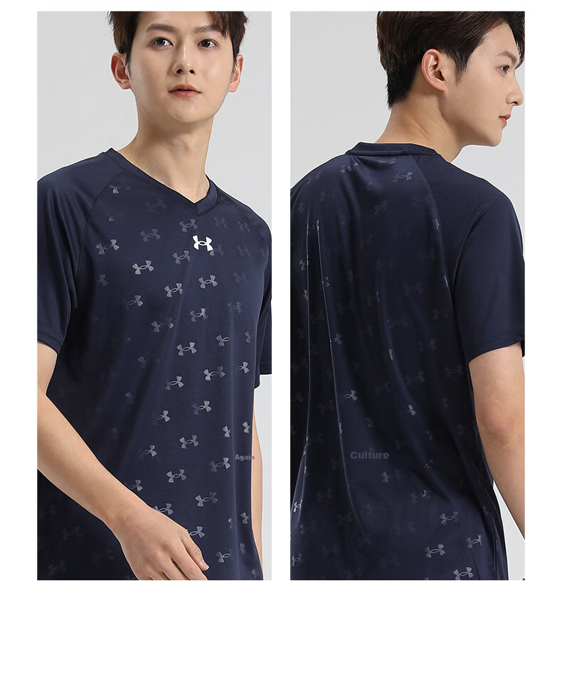 Under Armour Quick-Dry Short-Sleeve T-Shirt for Men, Summer Full-Print New Loose-Fit Sports Training Basketball Running Fitness Wear 18