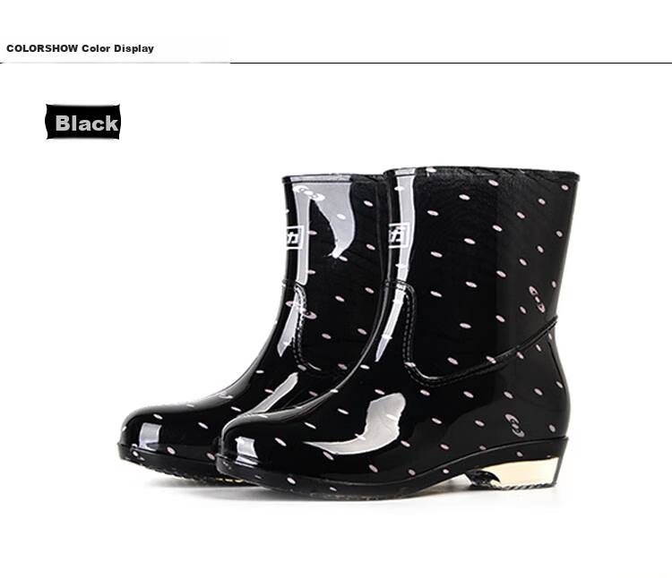 Huili Women's Fashionable Mid-Calf Waterproof Rain Boots, Rubber Shoes, Overshoes, Size 52 Black, Size 37 6