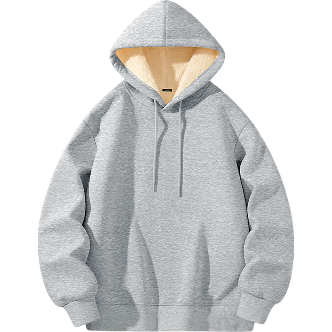 MINISO Thickened Lamb Fleece Hoodie Men's Winter Cold-Resistant Warm Heavyweight Casual Jacket Light Gray 3XL