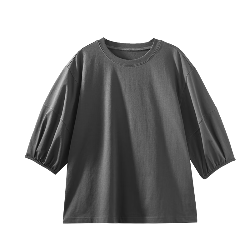 Dme [180G Suoluna] Summer Fashionable Color-Block Decorative Base Shirt Lantern Sleeve Loose Women's T-Shirt