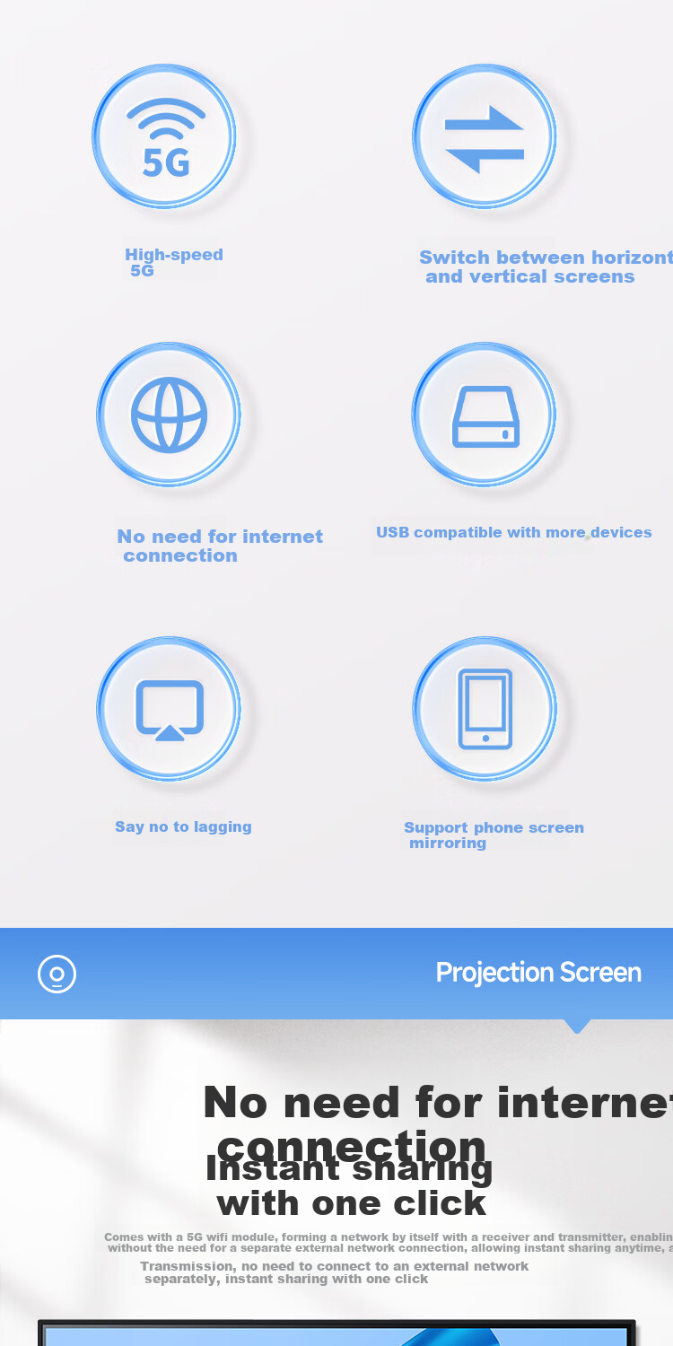 Skyworth Wireless Screen Mirroring Device, High-Definition Enterprise-Level Office Meeting Home Use, Smart Screen Mirroring for Mobile Phones, Laptops, Monitors And Projectors, HD HDMI One-Click Intelligent Screen Mirroring GDWBZ9-2K 2