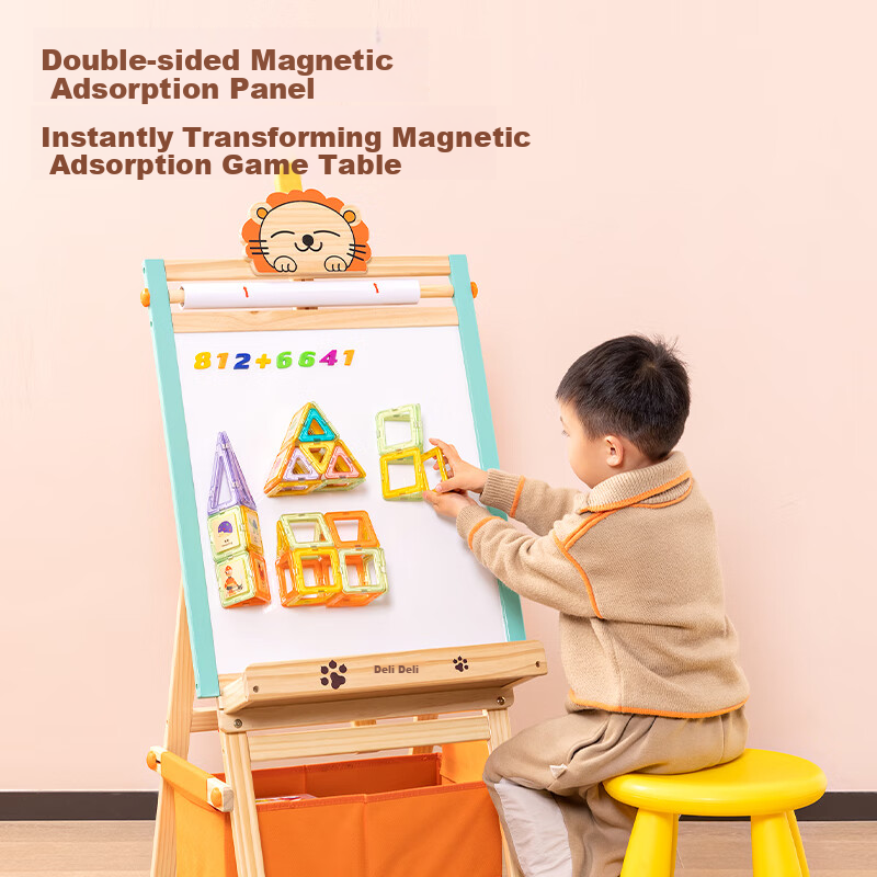 Deli Children's Magnetic Blackboard Easel with Adjustable Height, Birthday Gift Toy for Boys And Girls MF501