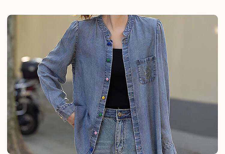 Dme [100% Lyocell Fiber] Spring Light Luxury Chinese Style Embroidered Shirt, Stand-Up Collar, Colorful Button Blouse, Women's Top 4
