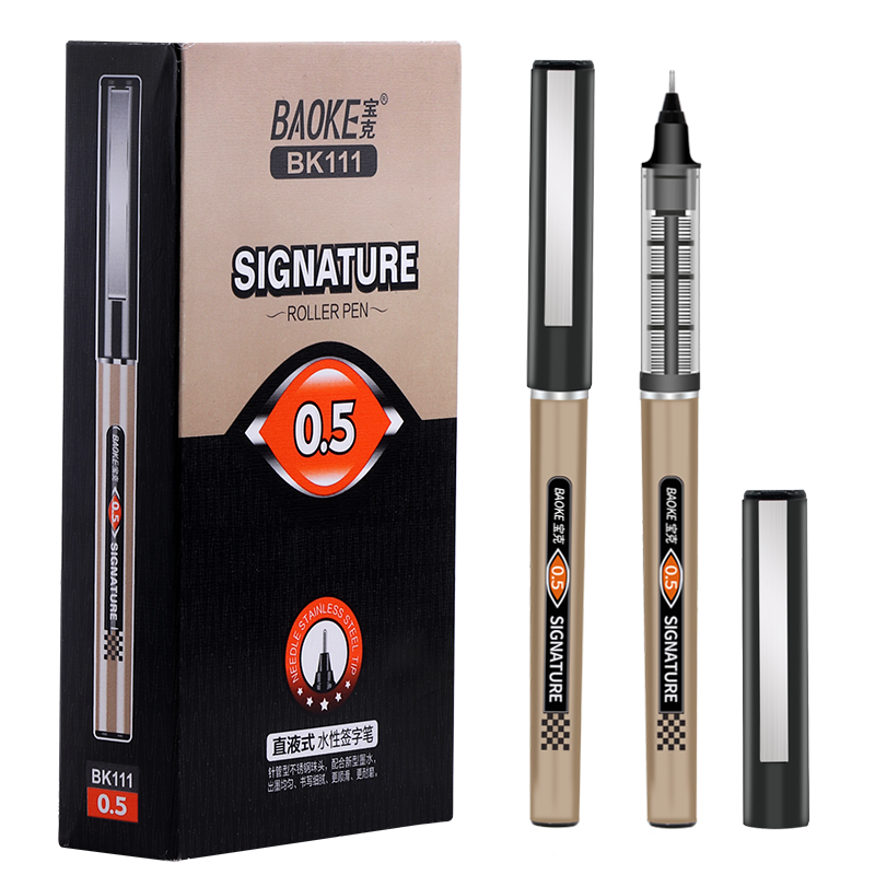 BAOKE BK111 0.5mm Black Liquid Needle Tip Pen Student Exam Gel Ink Pen 12pcs/Box
