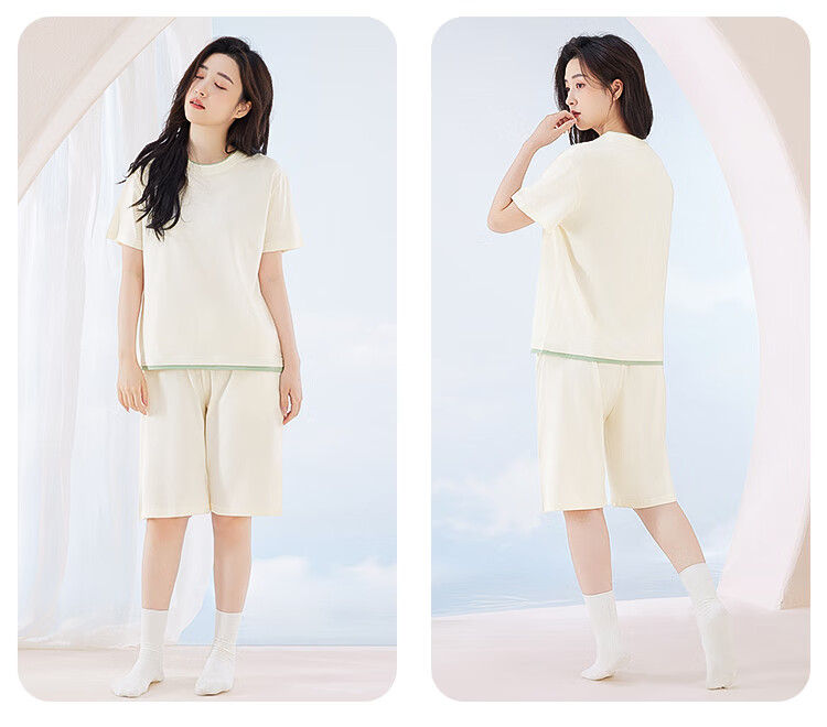 Hodo Women's Pure Cotton Color-Block Simple Short-Sleeve Pullover Shorts Pajama Set 14