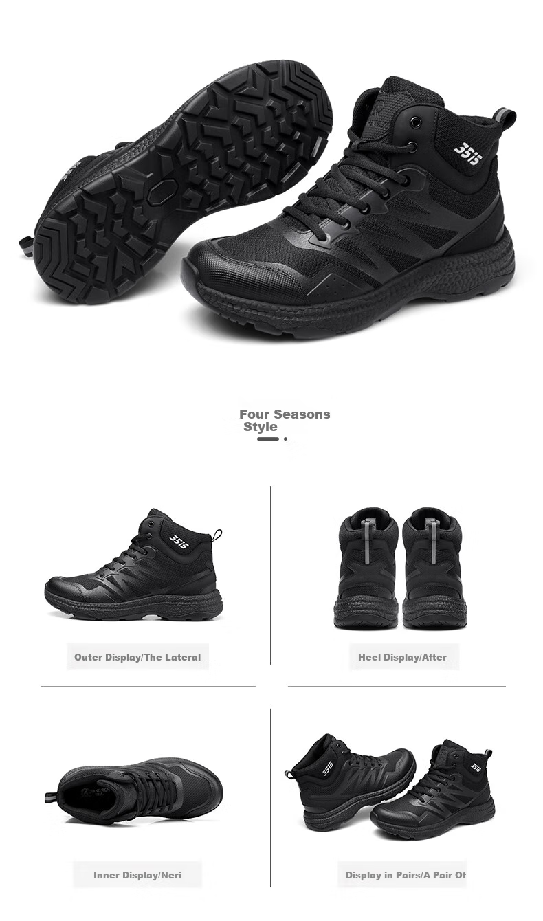 Qiangren Breathable Mesh Men's Boots, 3515 Hiking Boots, Puncture-Resistant Outdoor Sports Training Boots, JDS230GL, Black, Size 44 2