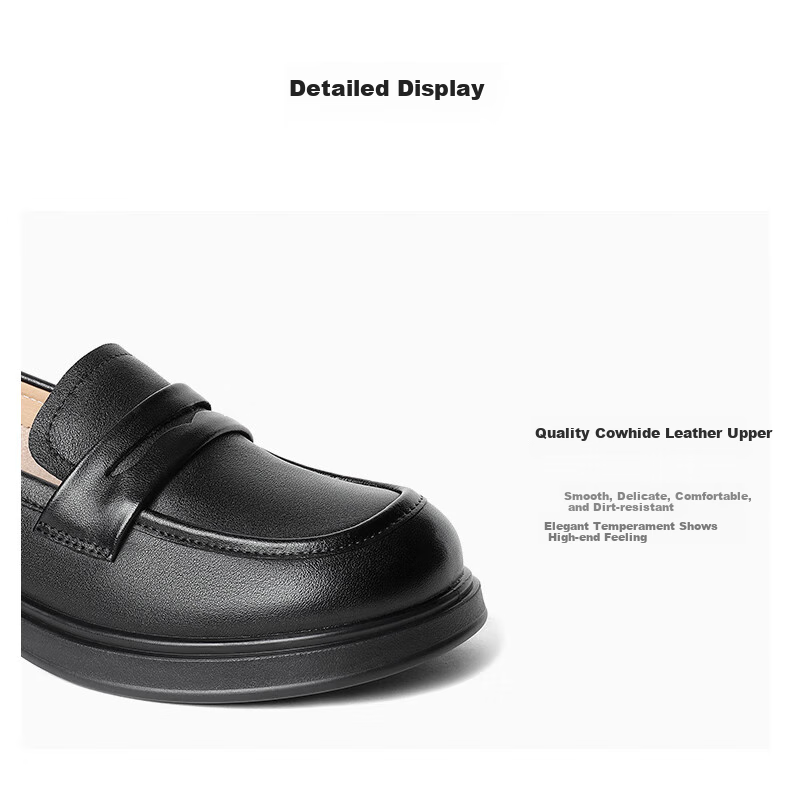 SENDA Women's Loafers, Cowhide Leather, British Style, Soft Sole, Comfortable Slip-On Shoes, Brown, Size 37 3