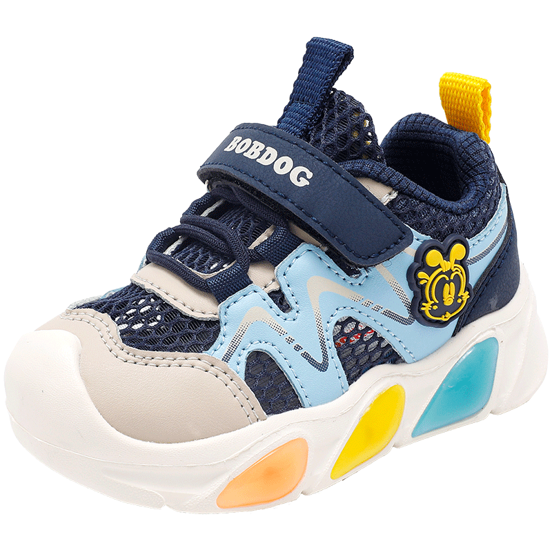BOBDOG Children's Shoes, Boys' Light-Up Shoes, Summer Breathable Mesh Shoes, Baby Walking Shoes, 103352145, Navy Blue/light Moon, Size 27