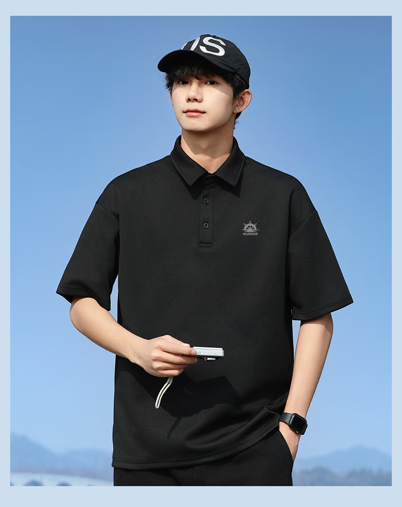 Huili Short-Sleeve Men's Summer Breathable T-Shirt, Men's Polo Shirt, Ice Silk Casual Versatile Micro Drop Shoulder Undershirt, White, 3XL 11
