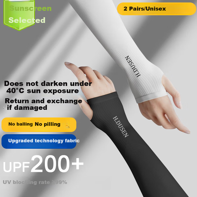 YUZHAOLIN Sun Protection Gloves, Ice Silk Sleeves for Women And Men, Driving Fishing Summer Cycling Arm Sleeves, White + Black, 2 Pairs