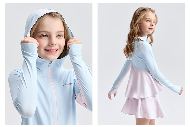 Moodytiger Children's Ice Silk Shirt, Summer Boys' Sun Protection Clothing, Cool Breathable Thin Style, Girls' Sun Protection Shirt, Color-Block Mosquito-Proof Skin Coat 30