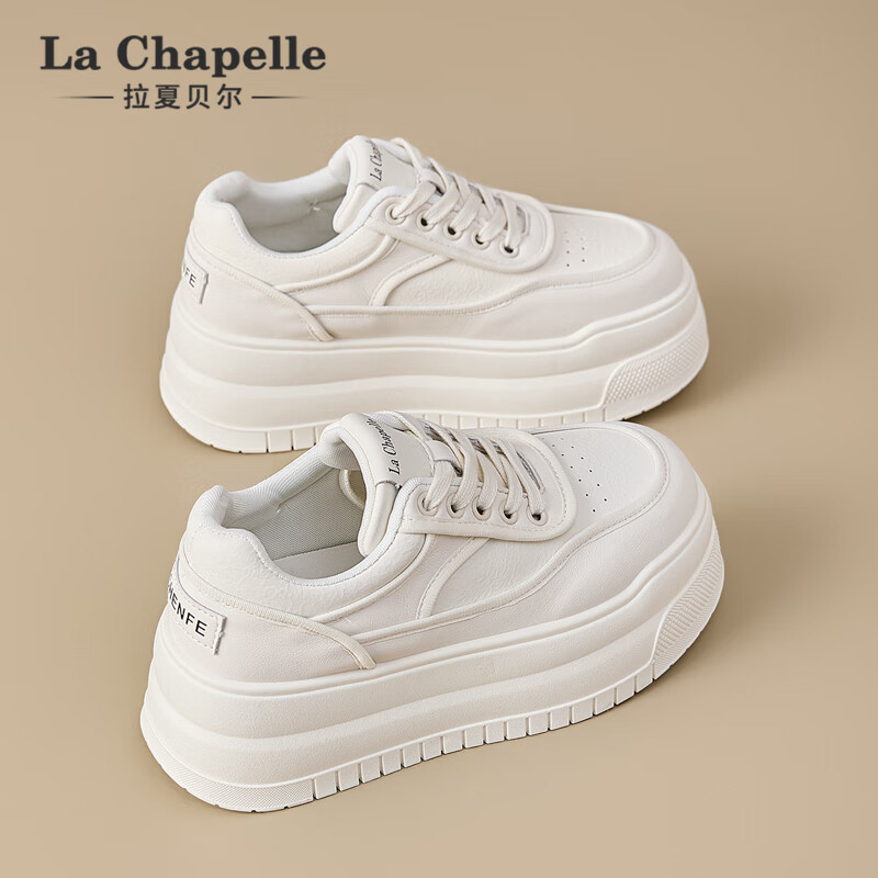 La Chapelle Women's Thick-Soled White Sneakers, Autumn And Winter New Style, Lightweight Height-Increasing Sports Shoes, Student Casual Skateboard Shoes, White, Size 35