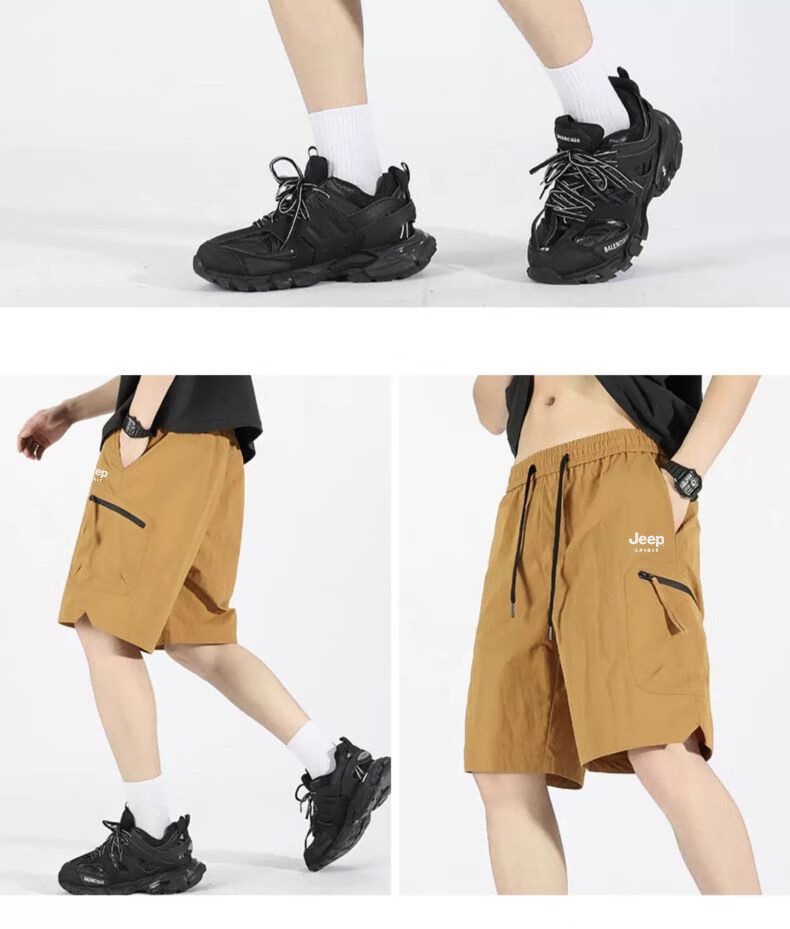 JEEP SPIRIT Men's Cargo Shorts, Summer Ice Silk Loose Casual Five-Point Pants, Outdoor Quick-Dry Sports Shorts for Men, Army Green, Size M 10