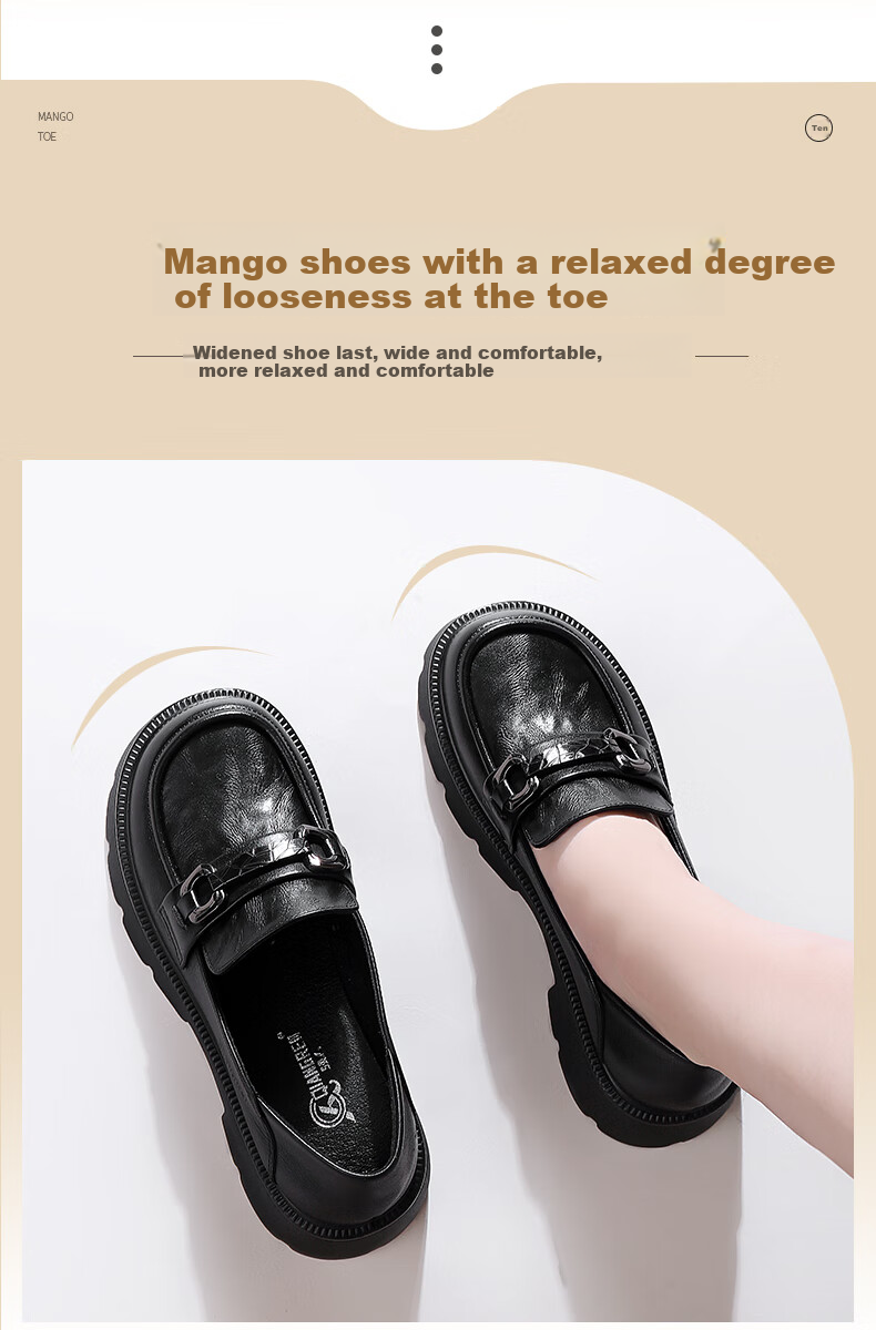 Qiangren Fashion Platform Women's Loafers, Top-Grain Leather Breathable Women's Flats, JDA73273, Black, Size 35 5