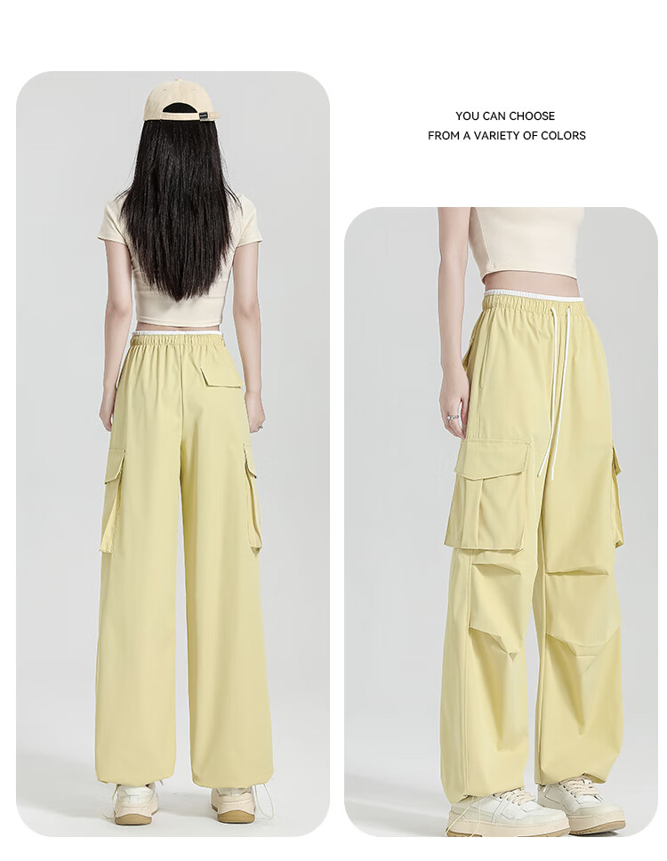 Free Style Women's Cargo Pants Summer Thin 2026 New High Waist Slim Drawstring Jogger Paratrooper Wide Leg Hiking Casual Pants 29