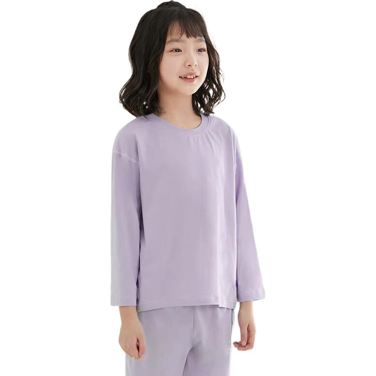 Hodo Children's Lyocell Cotton Pajama Set, Boys And Girls Spring And Autumn Loungewear, Moisture-Wicking, 3151 Grass Purple, Size 150