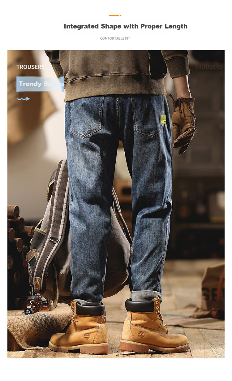 JEEP Men's Jeans, Spring And Summer Straight-Leg Loose Casual Pants, Versatile Trendy Trousers for Men, Blue, Size 28 3