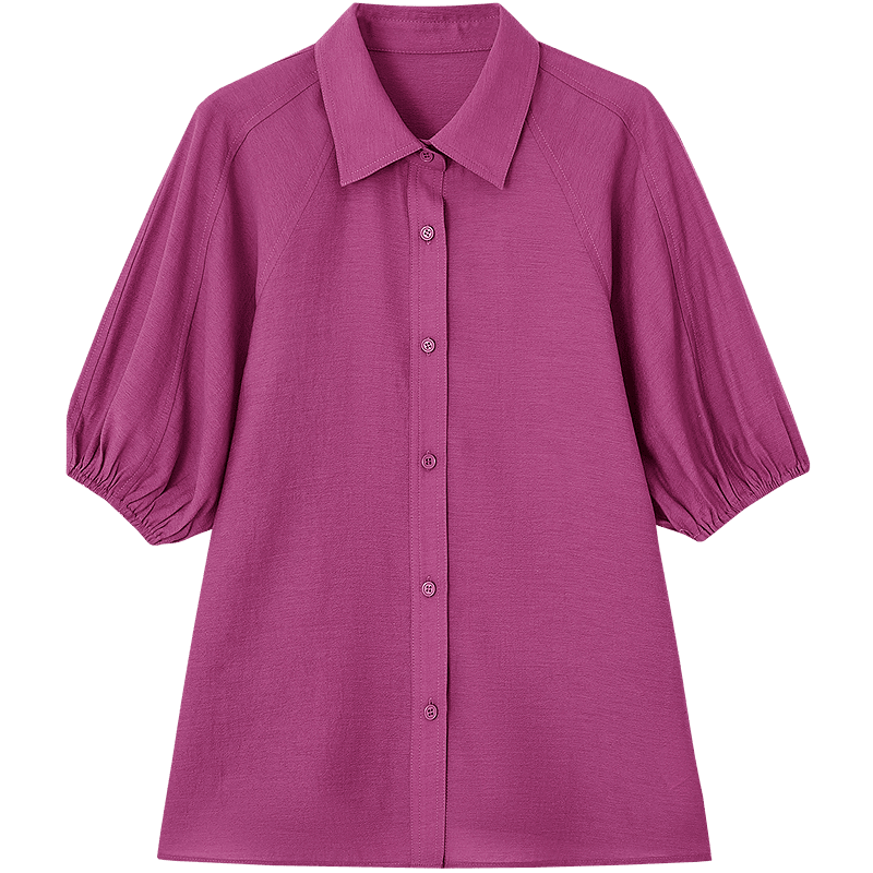 Demana [Su Jian Aesthetics] Summer Acetate Polyester Shirt with Panel Stitching and Elastic Lantern Sleeves Women's Top