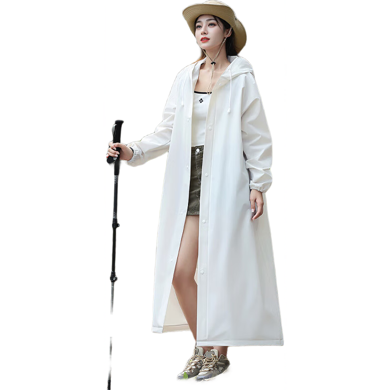 BWNK Adult Raincoat Non-Disposable Semi-Transparent Long Hooded Thickened Rain Poncho Beige 1-Piece Set