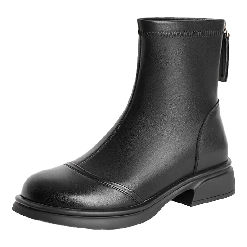 Belle Genuine Leather Fashion Boots 2025 Winter New Elastic Short Boots Slim Boots B1538DD5 Sweet Cool Black Size 37