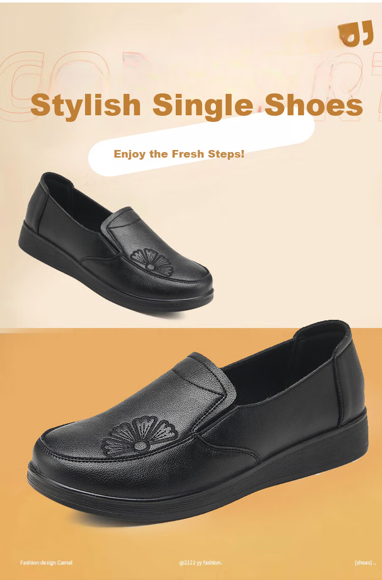 EGCHI Mom Shoes, Casual Top-Grain Leather, Soft-Soled Flats, Non-Slip Flat Walking Shoes, H2167, Black, Size 36 2