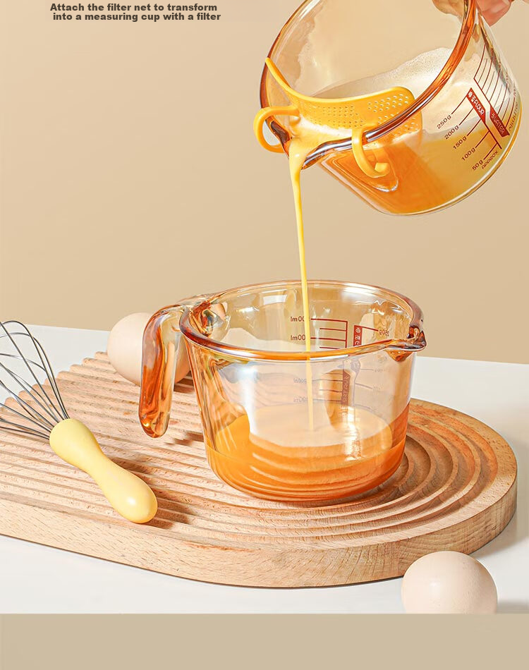 Mohuanchufang Glass Measuring Cup with Scale, Heat-Resistant Rice Washing Tool, Food-Grade Baking Filter, Egg Liquid Container, Home Breakfast Milk Cup 3