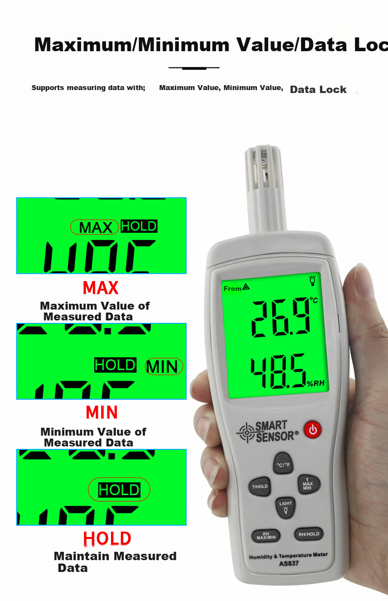 Xima Handheld Thermometer And Hygrometer, AS837 Environmental Temperature And Humidity Detector, Portable Temperature And Humidity Meter 5