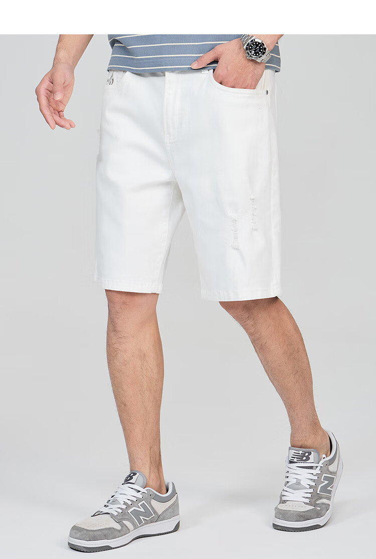 Dance with Wolves [Xinjiang Long Staple Cotton] Summer Vintage Washed Ripped Versatile Denim Shorts for Men 803 Off-White 36 4