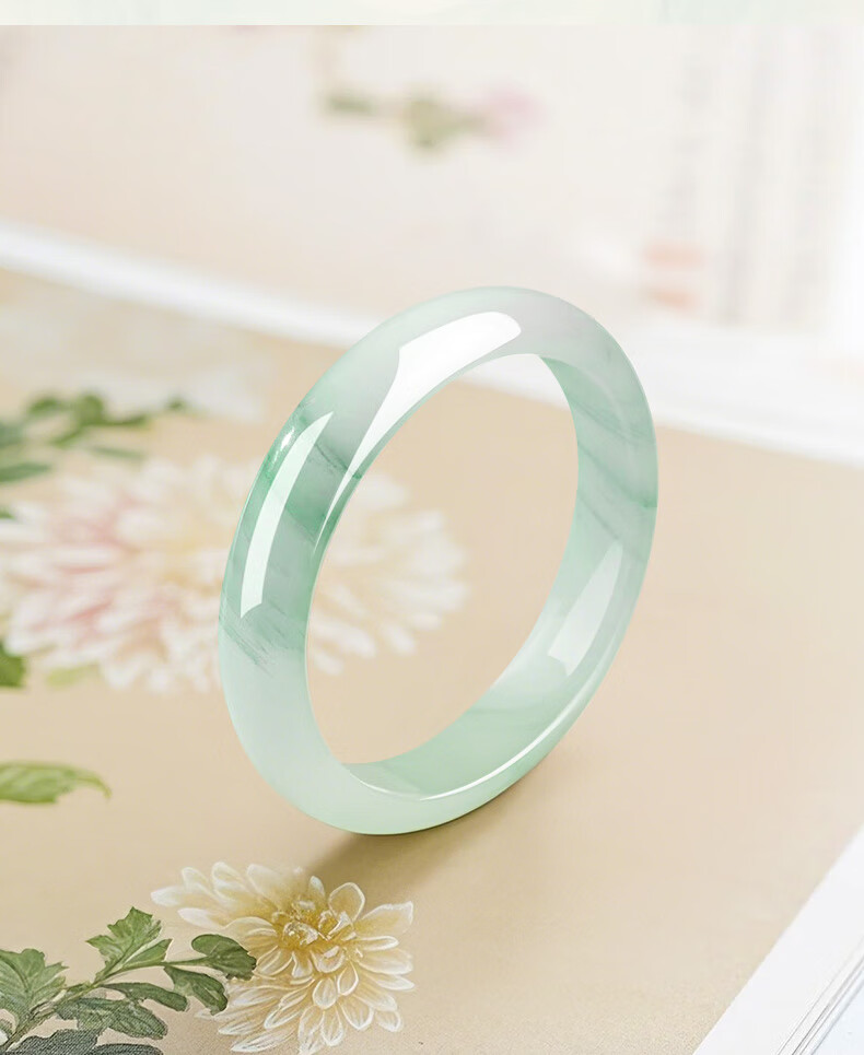 Zhoudajin CHOW TAI KING Tian Shan Jade Bangle for Women, Ice-Clear Floating Flower Jade Bracelet, Qixi Valentine's Day Gift for Girlfriend, Wife, Or Mother 2
