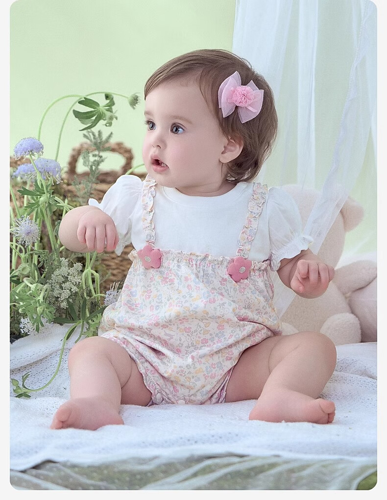DAVE & BELLA Newborn Romper Summer Outfit, New Baby Girl Thin Cotton Floral Knit Onesie 7
