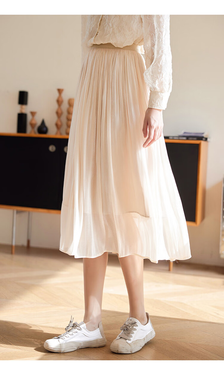 Dme [Flowing Light Pleated Skirt] Spring Style, Internet Celebrity-Inspired Elastic Waist Flowing Pleated Umbrella Skirt for Wome 13