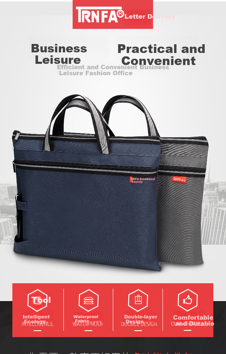 TRNFA TN-2109 (Blue) Wide Capacity Handheld Document Bag with Pen Holder, Oxford Cloth A4 Zipper Pouch, Waterproof Canvas Storage Bag for Office Supplies 1