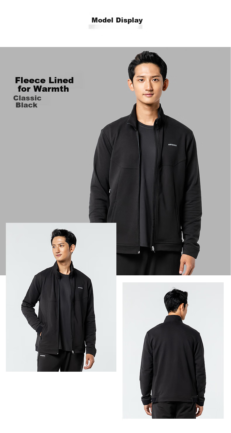 DECATHLON Men's Sports Jacket, Running Fitness Long-Sleeve Stand-Collar Sweatshirt, Warm Breathable Coat - Black And Gray XL-2714807 6