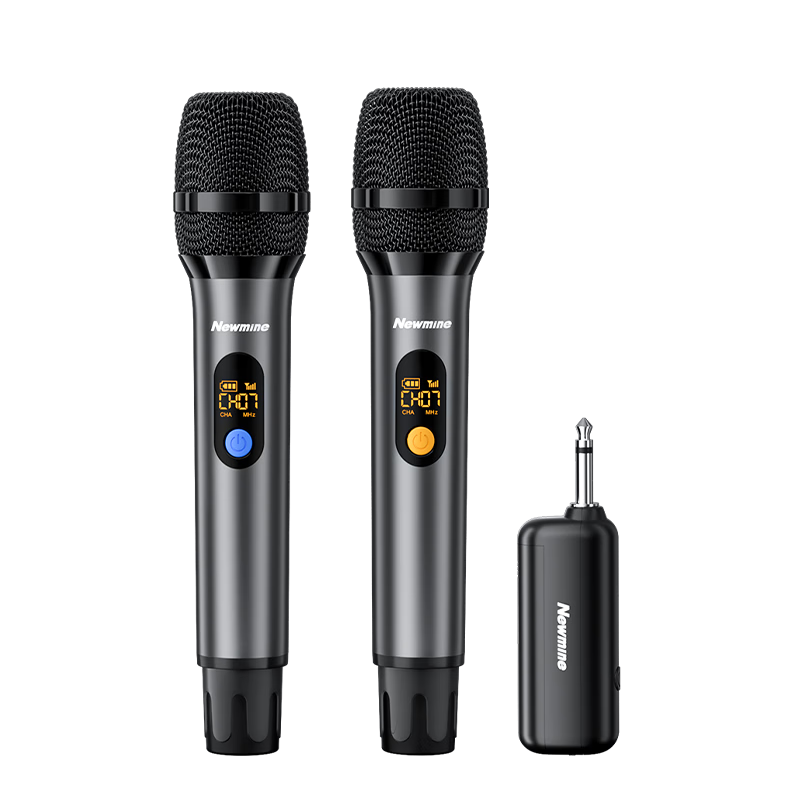 Newmine MC110 Handheld Rechargeable Wireless Microphone, UHF Band, for Home KTV, Singing, Stage Hosting, Lecturing, Karaoke, Conference, Amplifier, FM Tuning, Versatile Dual-Channel Microphone