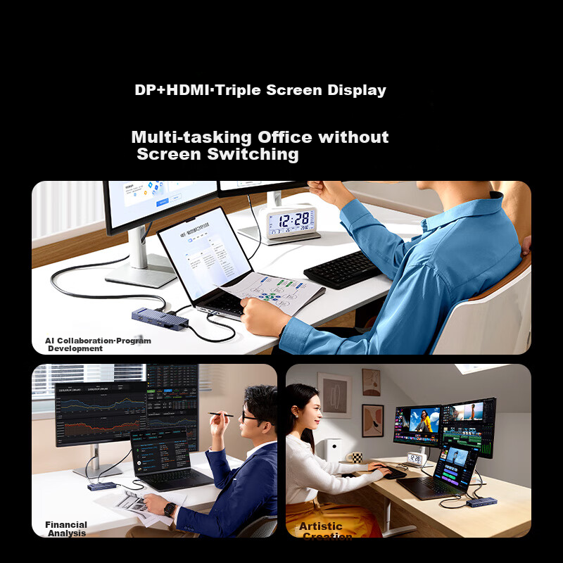UGREEN Type-C to HDMI/DP Triple Display Adapter USB-C Compatible Thunderbolt 5/4 Expansion Dock MST 5G Adapter 4K 60Hz Multi-Screen Extension for Editing Connecting to Lenovo And Xiaomi Computers