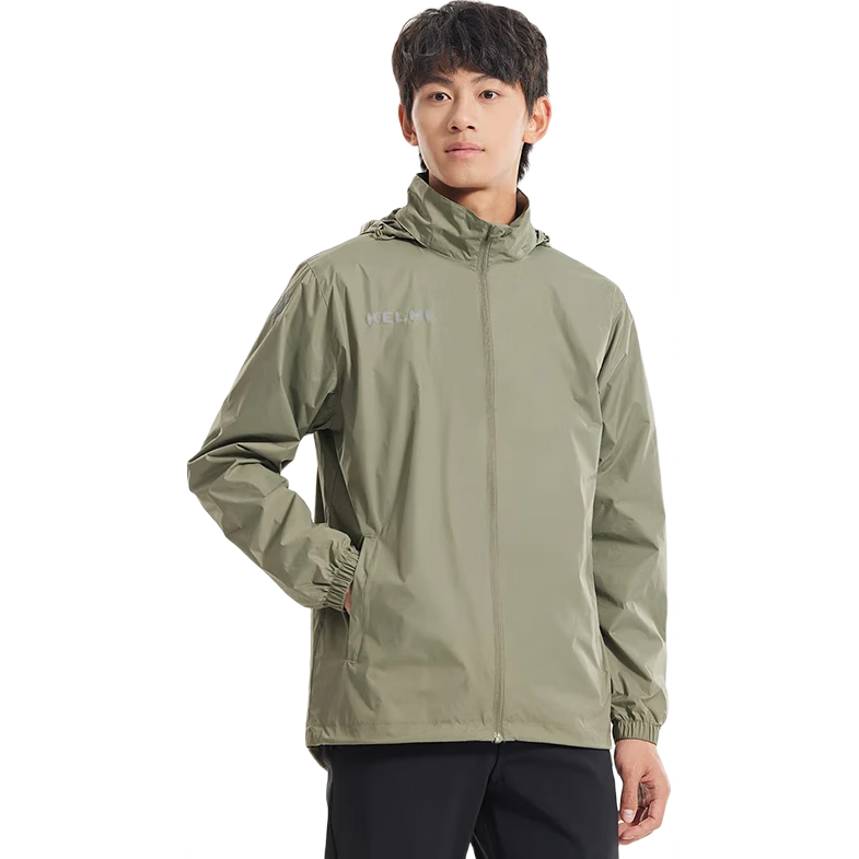 KELME Sports Jacket for Men, Windproof And Water-Resistant Coat, Hooded Football Training Jacket for Men And Women, Army Green, 4XL