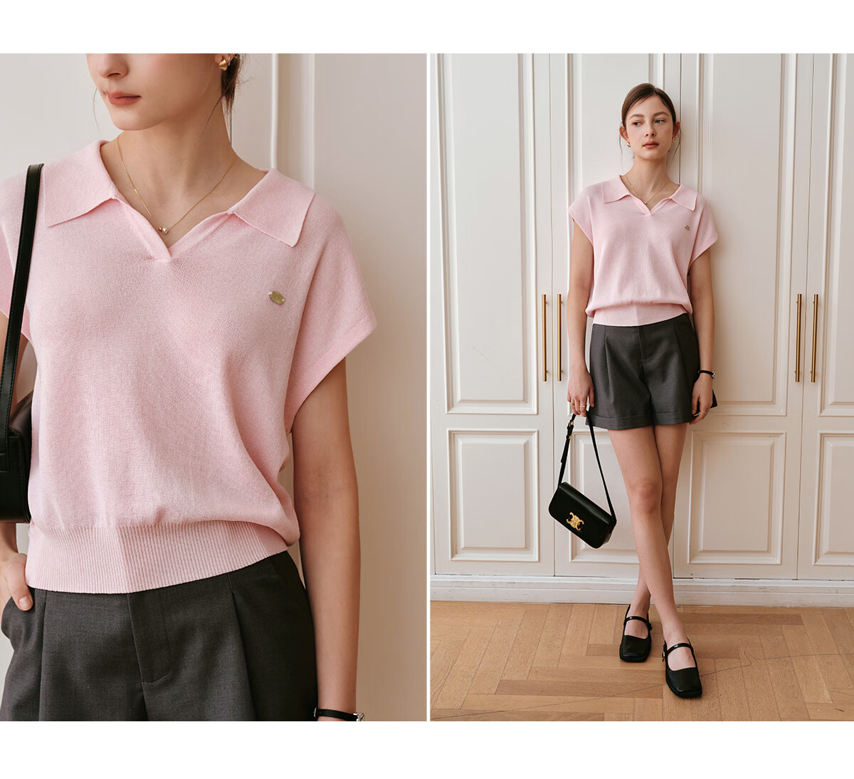 Olrain POLO Collar Knit Sweater for Women, Spring And Summer Commuter Short-Sleeve Pullover Top, Blue, Size M 20